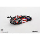 a toy car with a red and white design