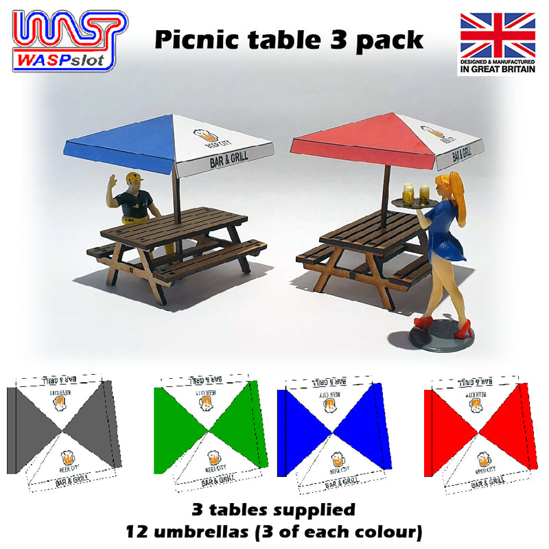 Slot Car Scenery Track Side Picnic Table 3 pack 1:32 Scale Wasp