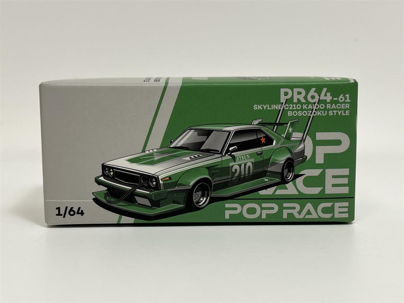 Skyline 0210 Kaidi Racer Bosozoku Style Silver Green 1:64 Pop Race PR640061