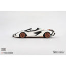 a white sports car with orange rims