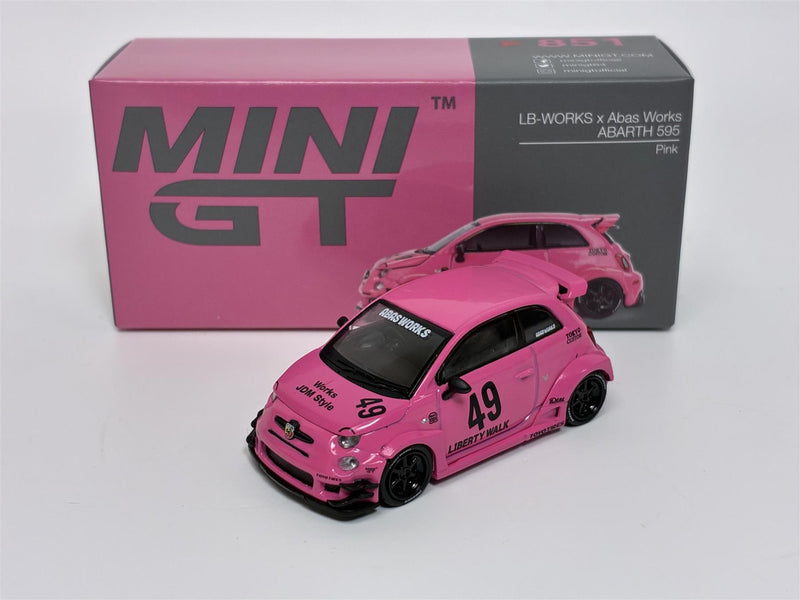 Abarth 595 LB Works Abas Works Pink RHD 1:64 Mini GT MGT00851R