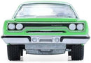 the front of a green car