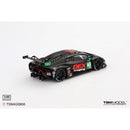 a black race car with red and green text