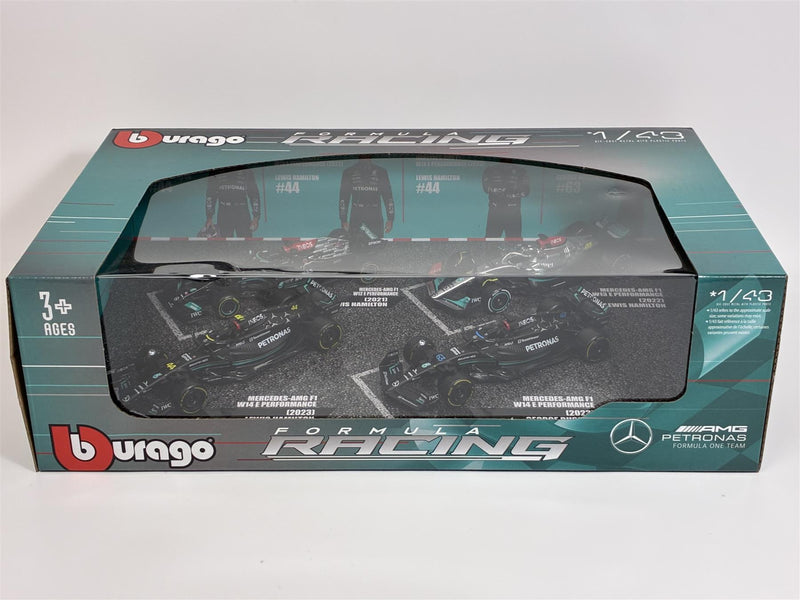 Mercedes AMG Petronas F1 4 Car Set Hamilton #44 Russell #63 1:43 Scale Bburago 38093