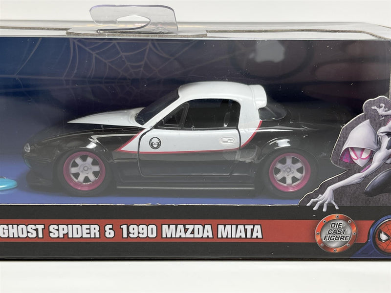 Spiderman Ghost Spider Figure and 1990 Mazda Miata 1:32 Scale Jada 33662 253223014