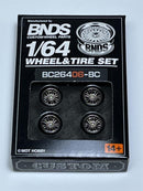 BNDS Custom Wheel Parts Wheel and Tyre Set Black Chrome 1:64 MOT Hobby BC26406BC