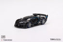 a black toy car with blue wheels
