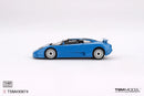 a blue toy car on a white background