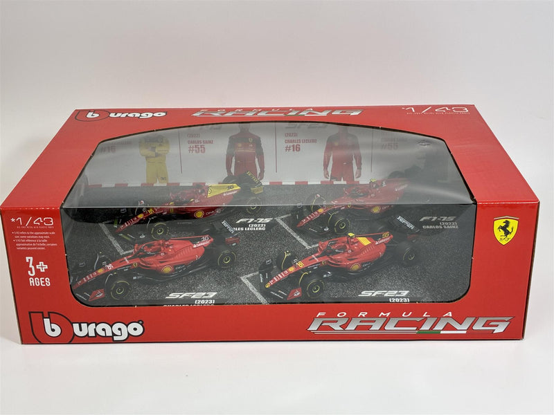 Ferrari Racing F1 4 Car Set Leclerc #16 Sainz #55 1:43 Scale Bburago 36848