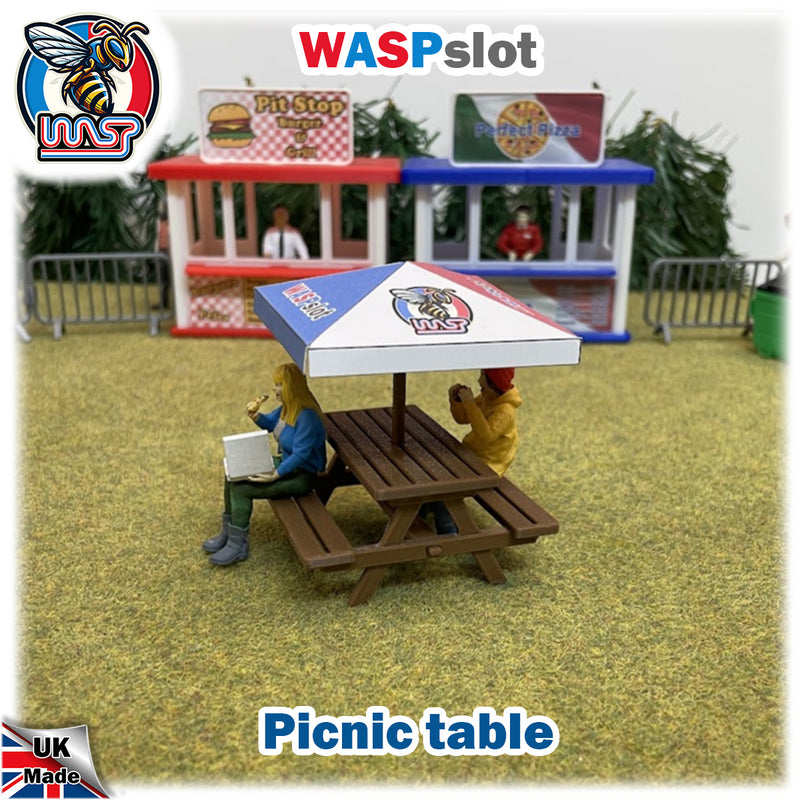 Slot Car Scenery Trackside Picnic Table and Umbrella 1:32 Wasp P