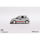 a small white car with red stripes