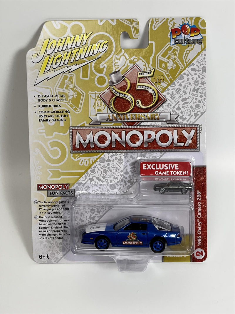 1985 Chevy Camaro Z28 Monopoly Blue 1:64 Johnny Lightning JLPC002