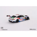 a toy race car with a sticker on the side