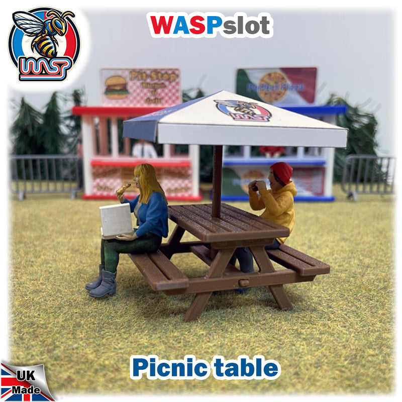 Slot Car Scenery Trackside Picnic Table and Umbrella 1:32 Wasp P