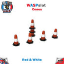 Safety Cones Red and White 15mm 20 pack Track Side Scenery 1:32 scale Wasp
