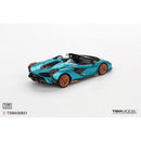 a blue sports car with orange rims