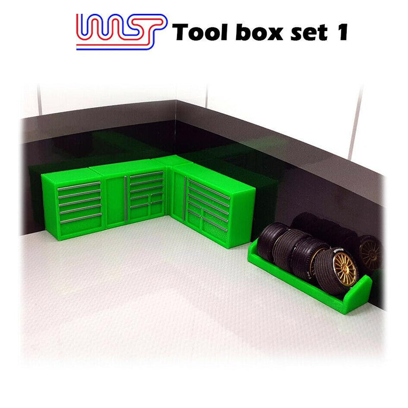 slot car garage pit scenery - tool set 5 piece green  1:32 scale