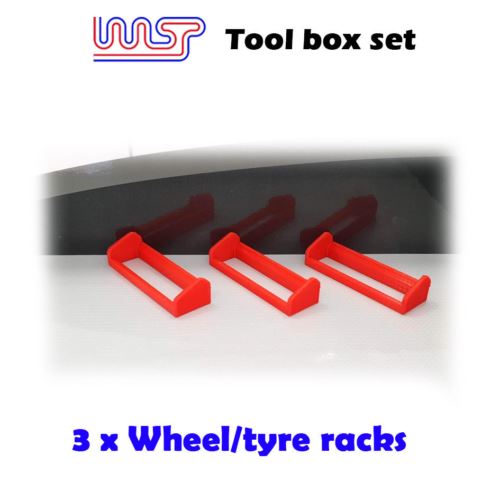slot car garage pit scenery - wheel tyre rack x 3  red 1:32 scale