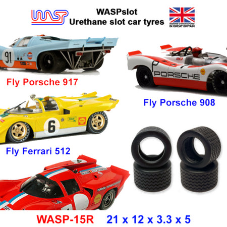 urethane slot car tyres x 4 wasp 15r fly classic porsche 917/908 ferrari 512