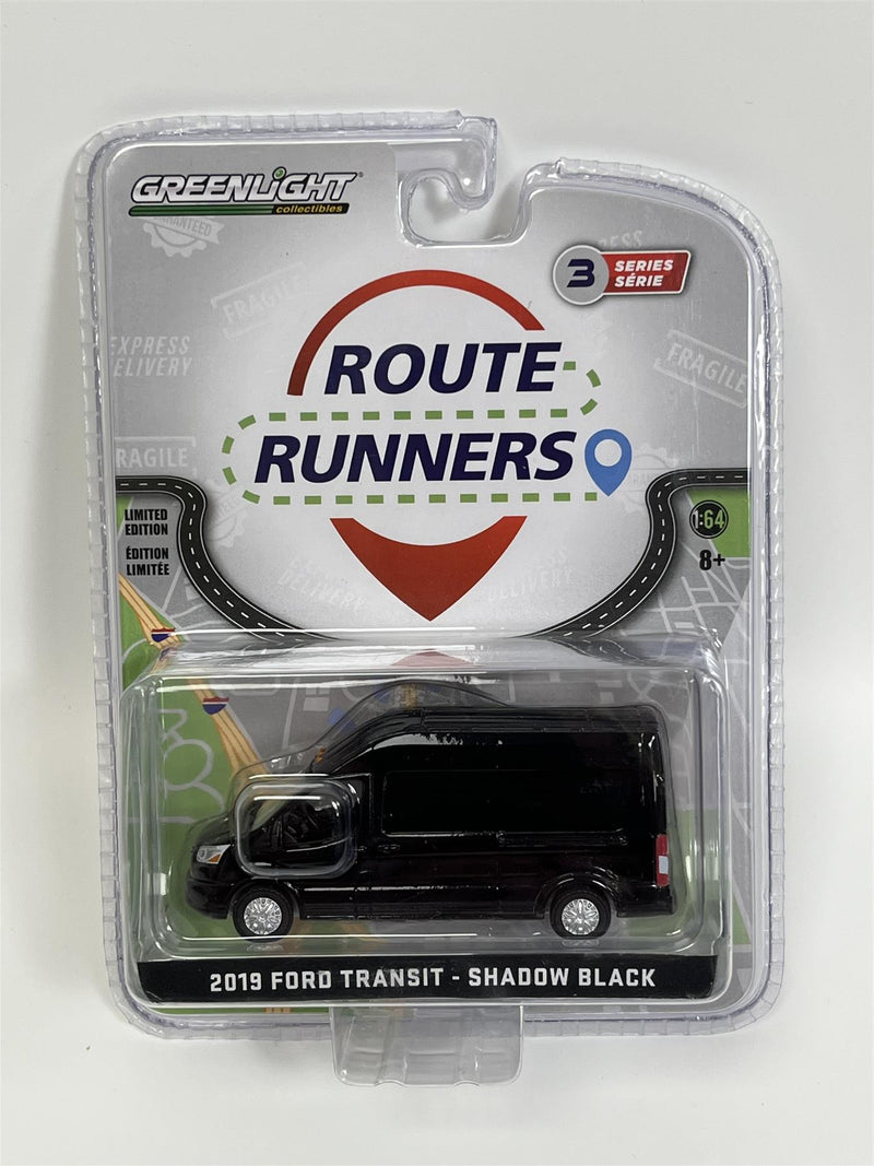 2019 Ford Transit Shadow Black Route Runners 1:64 Scale Greenlight 53030