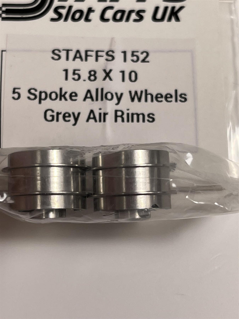 Staffs Slot Cars 5 Spoke Grey Alloy Wheels Air Rims 15.8 x 10 mm x2 STAFFS 152