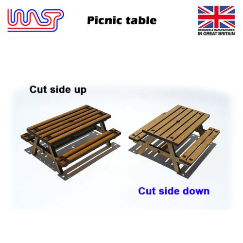 slot car scenery track side picnic table and umbrella pub bench blue 1:32 wasp
