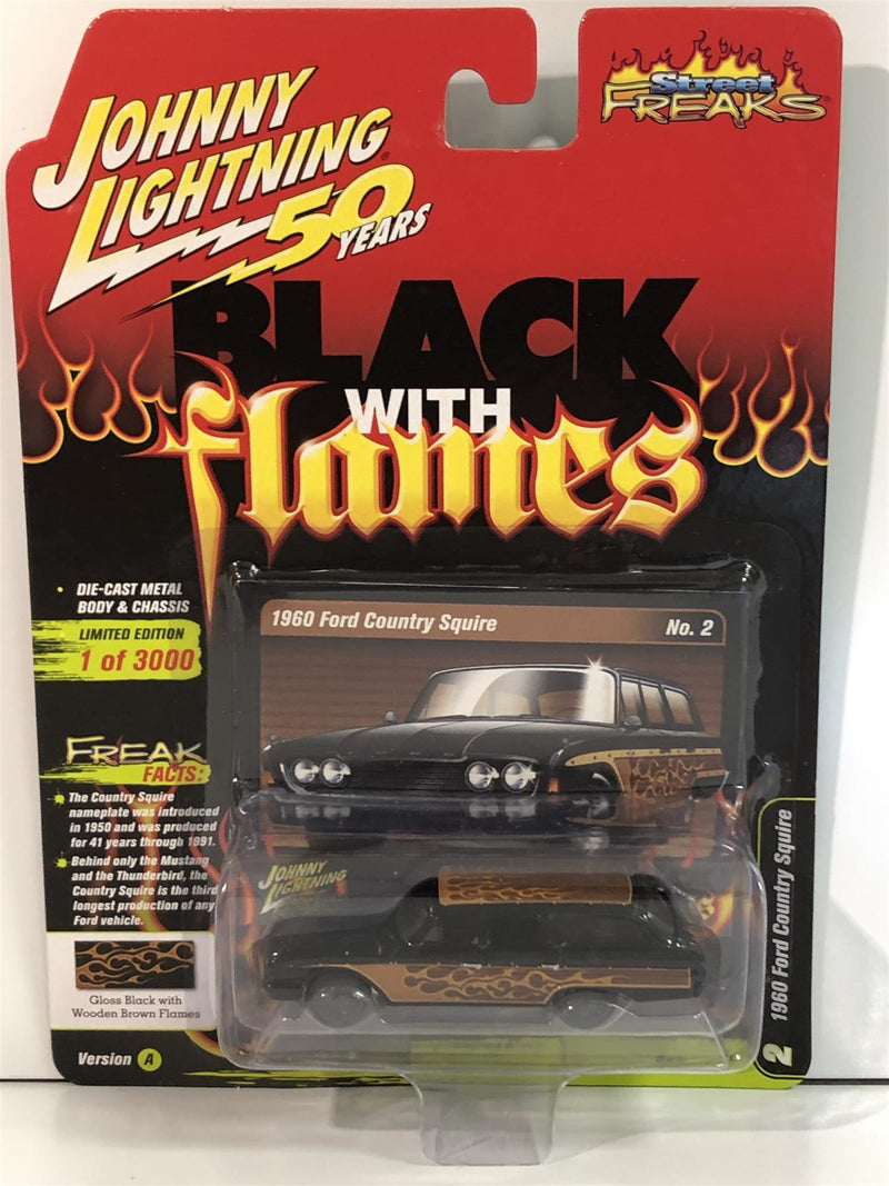 1960 ford country squire black brown flames 1:64 scale johnny lightning jlsf013a