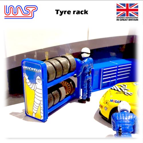 slot car scenery track side tyre wheel rack black with logos 1:32 wasp