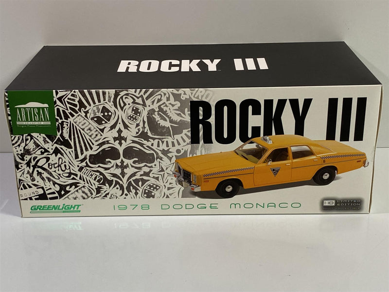 rocky iii 1978 dodge monaco taxi 1:18 scale greenlight 19111