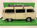 1972 volkswagen bus t2 cream with surfboard 1:24 27 scale welly 22472sbc