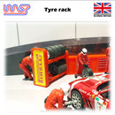 slot car scenery track side tyre wheel rack blue with logos 1:32 wasp