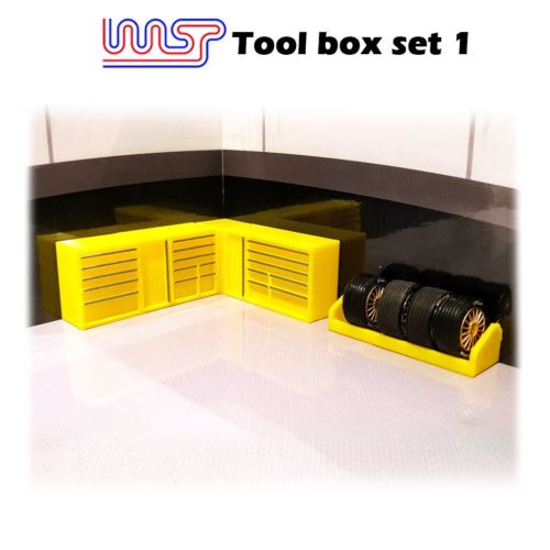 slot car garage pit scenery - tool set 5 piece yellow 1:32 scale