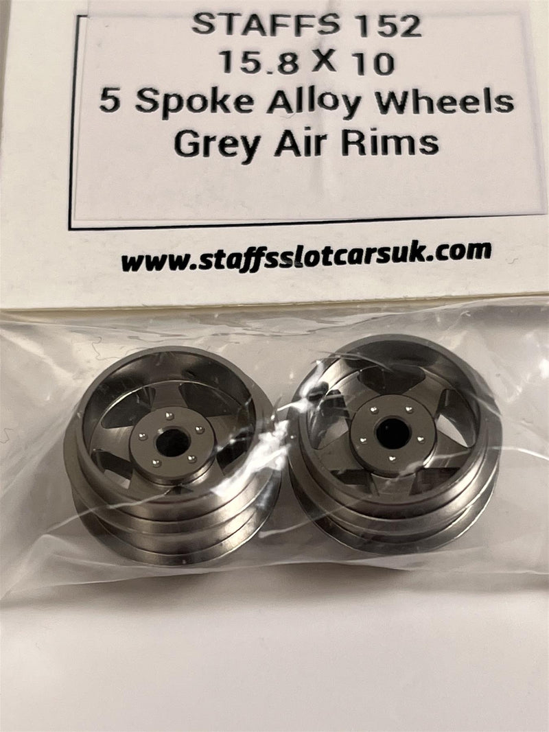 Staffs Slot Cars 5 Spoke Grey Alloy Wheels Air Rims 15.8 x 10 mm x2 STAFFS 152