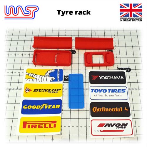 slot car scenery track side tyre wheel rack yellow with logos 1:32 wasp
