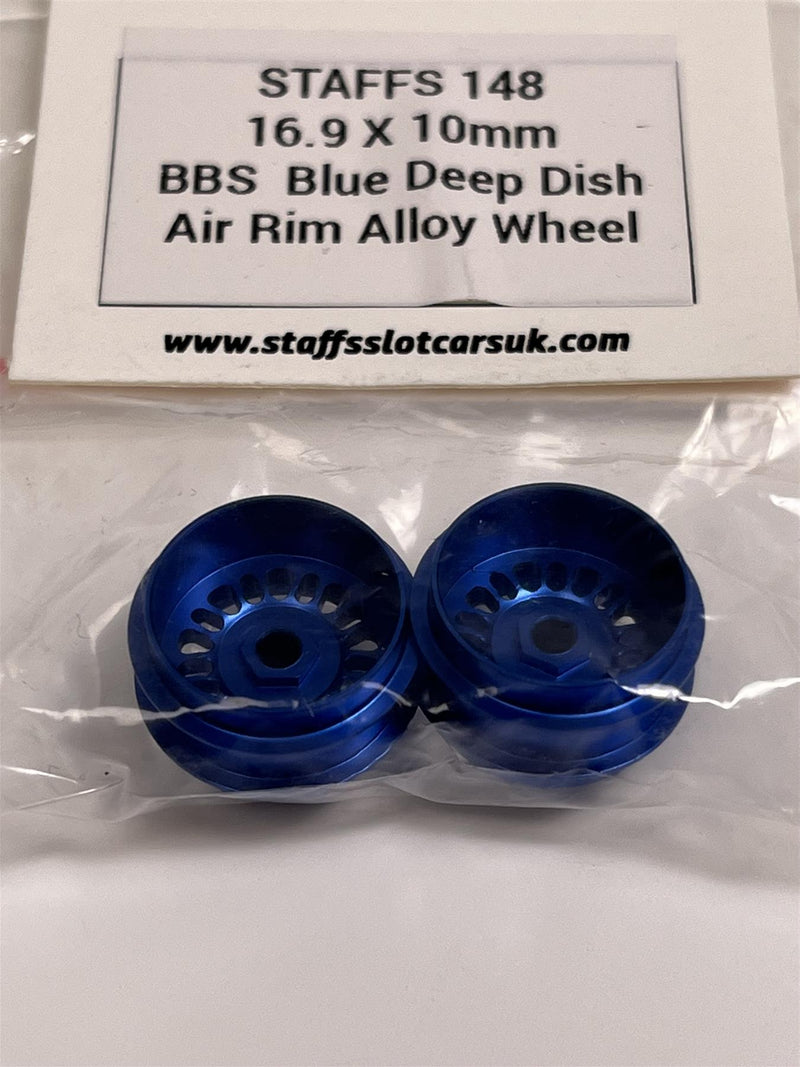Staffs Slot Cars BBS Style Deep Dish Air Alloy Wheels Blue 16.9 x 10 mm x2 STAFFS 148