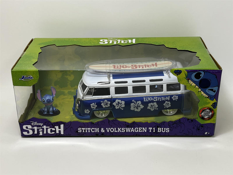 stitch and vw volkswagen t1 bus with surf board 1:24 jada 253075000