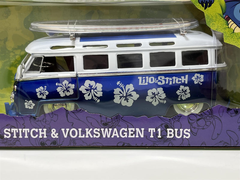 stitch and vw volkswagen t1 bus with surf board 1:24 jada 253075000