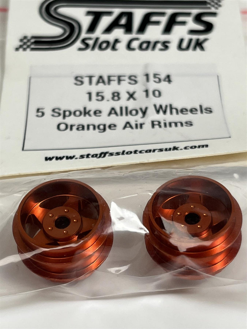 Staffs Slot Cars 5 Spoke Orange Alloy Wheels Air Rims 15.8 x 10 mm x2 STAFFS 154