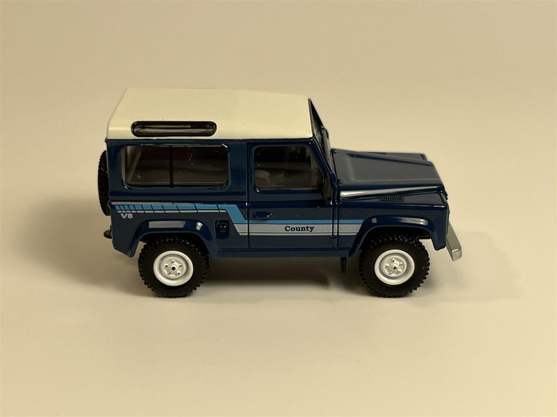 Land Rover Defender 90 County Wagon Stratos Blue 1:64 Scale Mini GT MGT00353L