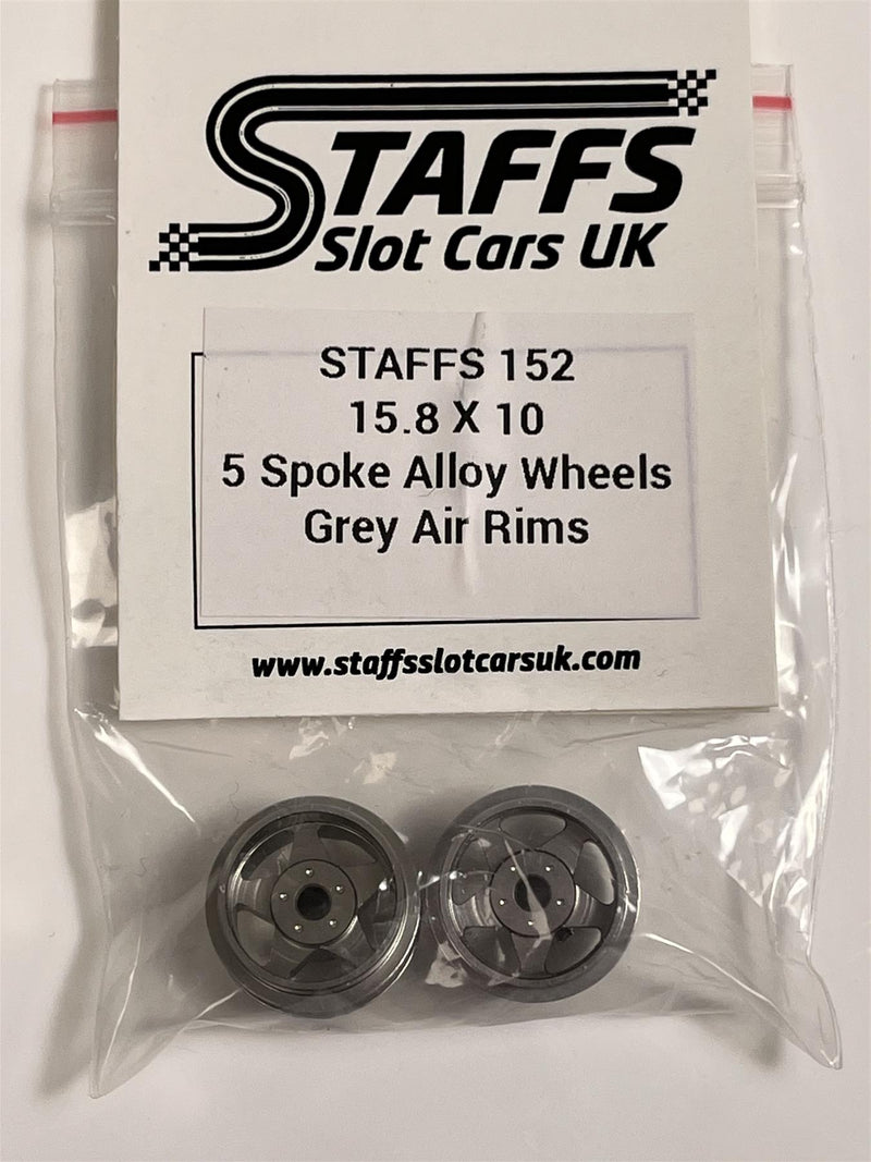 Staffs Slot Cars 5 Spoke Grey Alloy Wheels Air Rims 15.8 x 10 mm x2 STAFFS 152