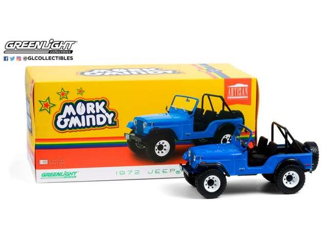 mork and mindy 1972 jeep cj5 blue 1:18 scale greenlight 19079