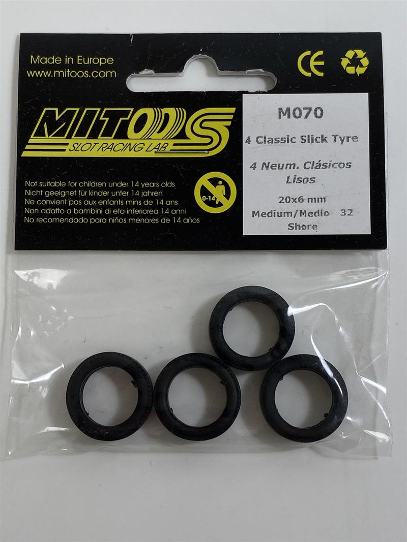 mitoos m070 4 x classic slick tyres 20 x 6mm medium 32 shore