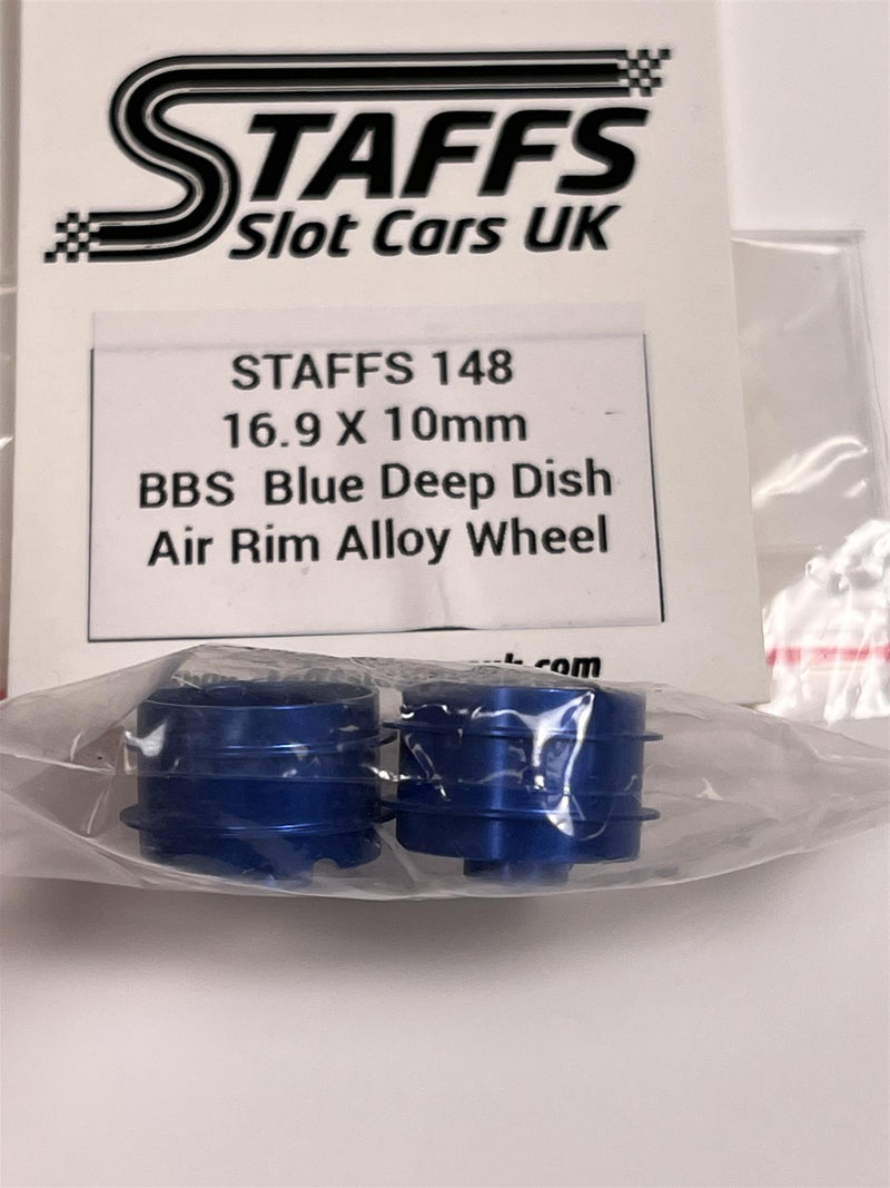 Staffs Slot Cars BBS Style Deep Dish Air Alloy Wheels Blue 16.9 x 10 mm x2 STAFFS 148