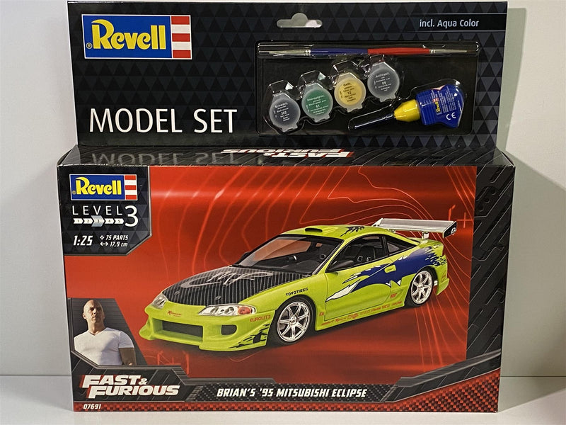 fast and furious brians 1995 mitsubishi eclipse 1:25 model kit paint set revell